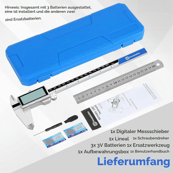 Housolution Digitaler Messschieber, 8Zoll Messschieber mit grossem LCD-Bildschirm, Zoll/MM-Schalter,