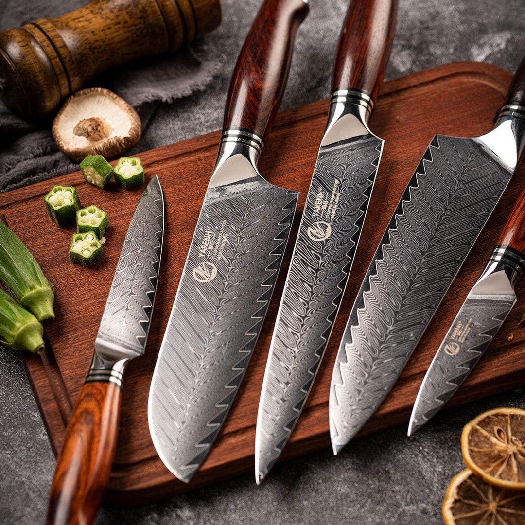 YARENH 5er Damastmesser Set, Scharfes Profi Damast Kochmesser Messerset, 73 Schichten Damaskus Stahl