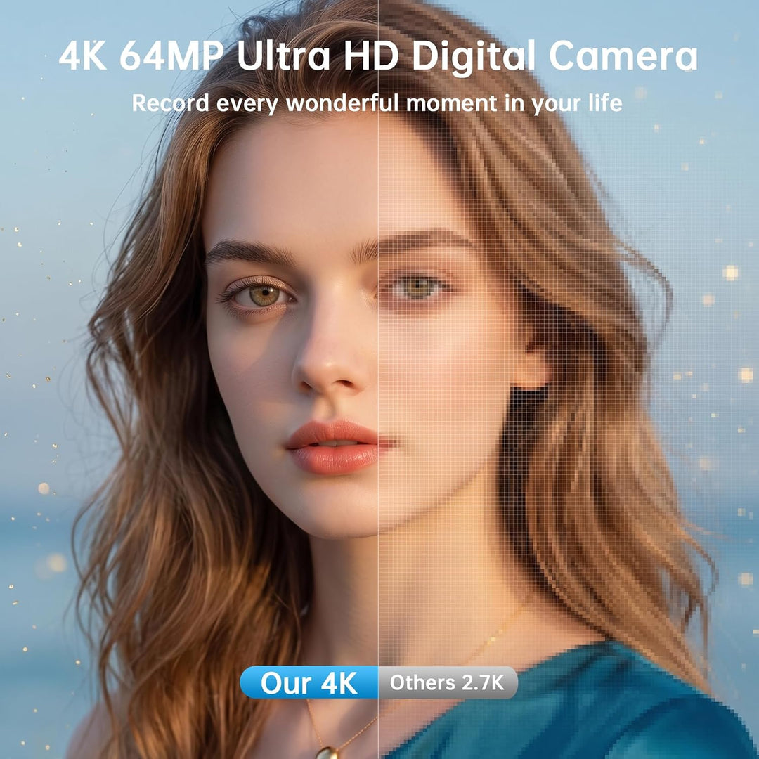 Digitalkamera, 4K 64MP Autofokus Kamera Fotokamera Mit WLAN, 3" 180° Klappbarer Bildschirm Digital K