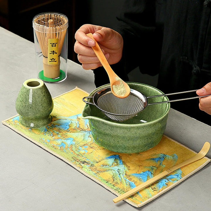 Matcha Set 7-teilig – Matcha Besen, Matcha Schale, Chasen, Löffel, Sieb, Besenhalter – Japanisches M
