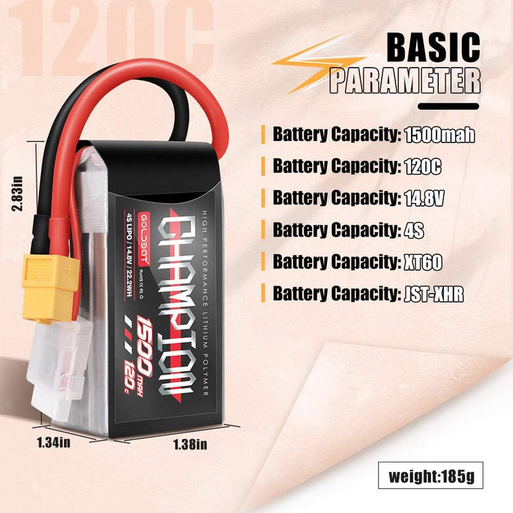 GOLDBAT Champ Series RC Batterie 1500 mAh 14,8V 4S 120C LiPo Batterie Pack mit XT60 Stecker für RC H