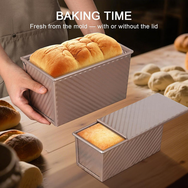 VINATO Brotbackform Mit Deckel 2er Set, 21 * 11,5 * 11cm + 19 * 9,5 * 8cm, Toastbrot Backform, Brotb