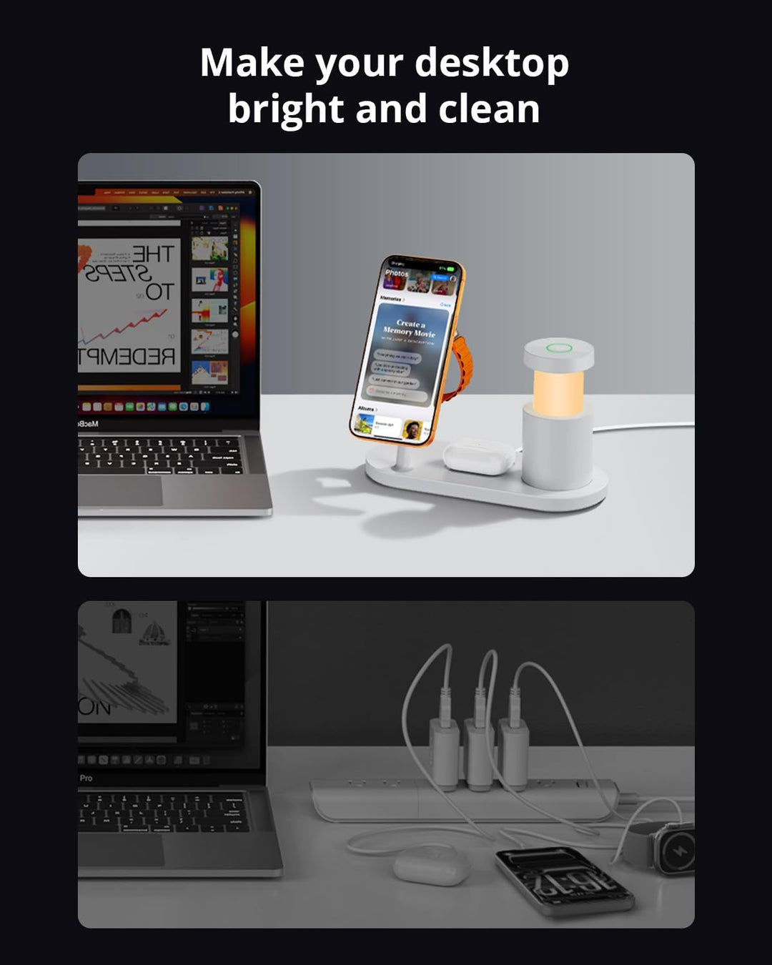 GEEKERA 25W Fast 4-in-1 Ladestation: Mag-Safe kabelloses Ladegerät, induktive Schnellladegerät mit N
