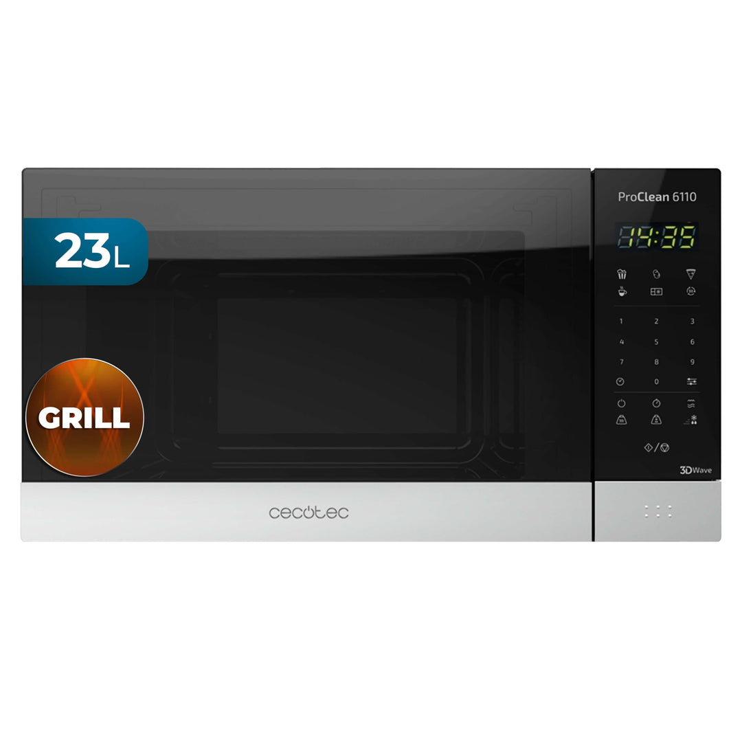Cecotec Mikrowelle Pro Clean 6110. 800 W, Grill 1000 W, 23 L, Ready 2 Clean Beschichtung 3D Wave Fro