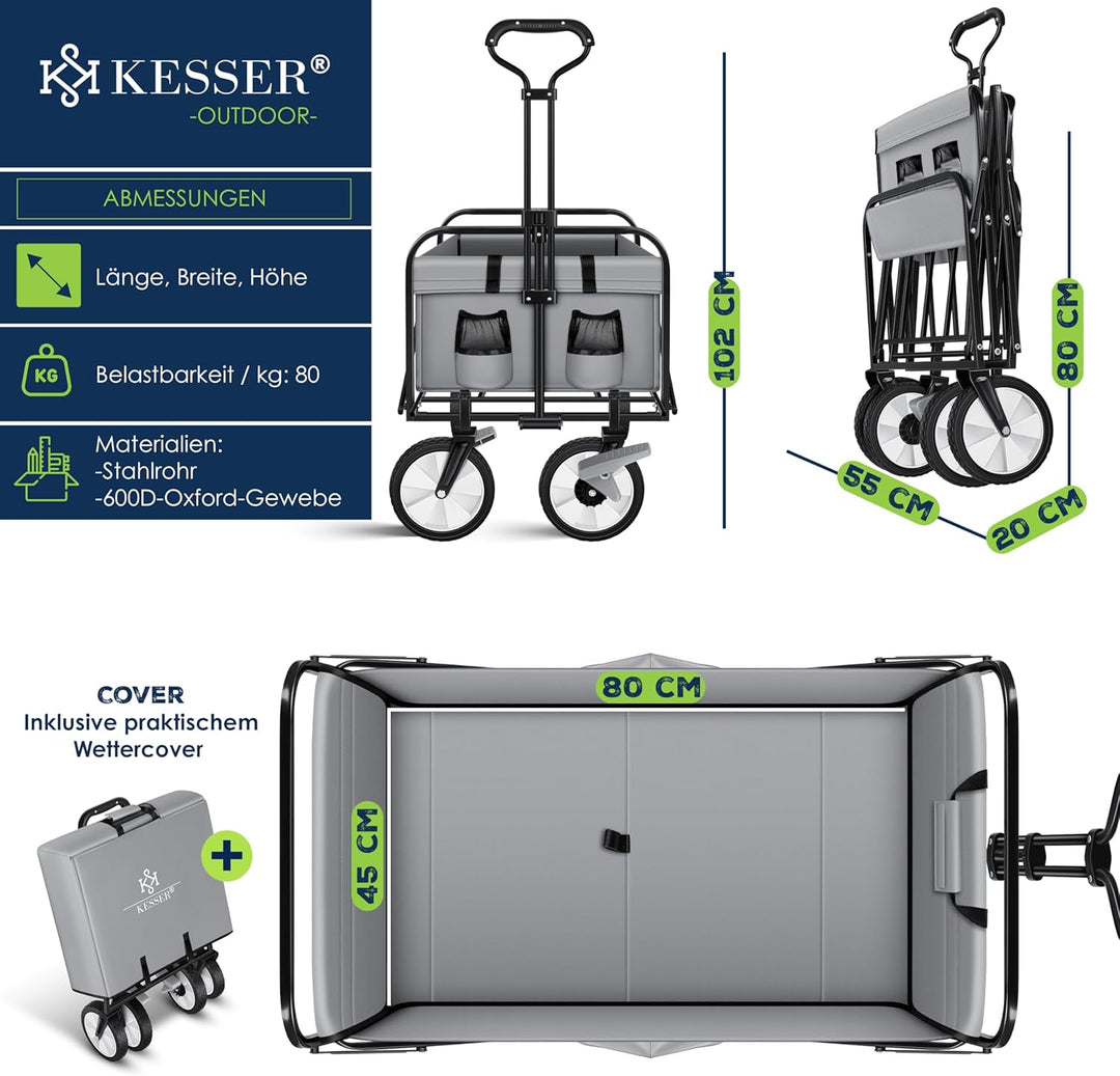 KESSER® Bollerwagen faltbar Handwagen Transportkarre max. 150kg Tragkraft &amp; 360° PVC-Reifen Gerätewa