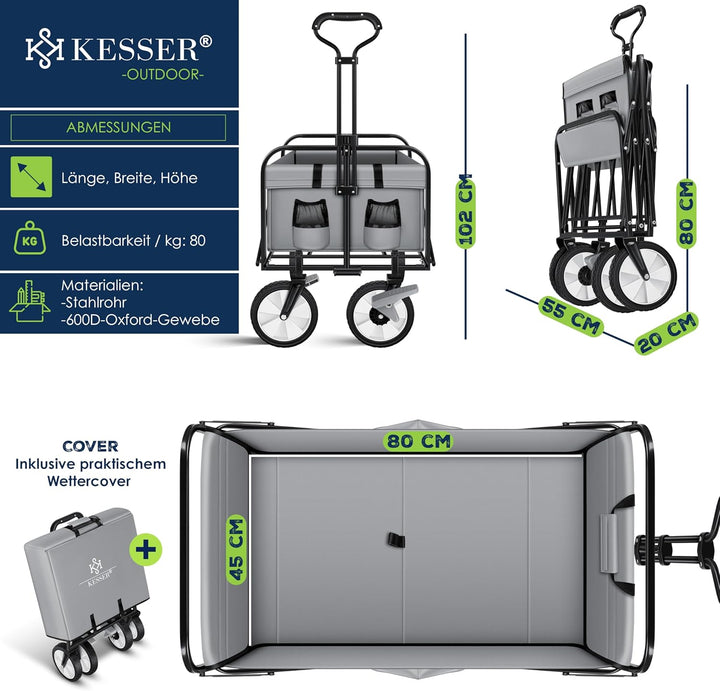 KESSER® Bollerwagen faltbar Handwagen Transportkarre max. 150kg Tragkraft &amp; 360° PVC-Reifen Gerätewa