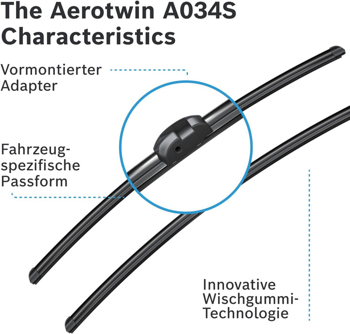 Bosch Scheibenwischer Aerotwin A034S, Länge: 650mm/650mm – Set für Frontscheibe Single, Single