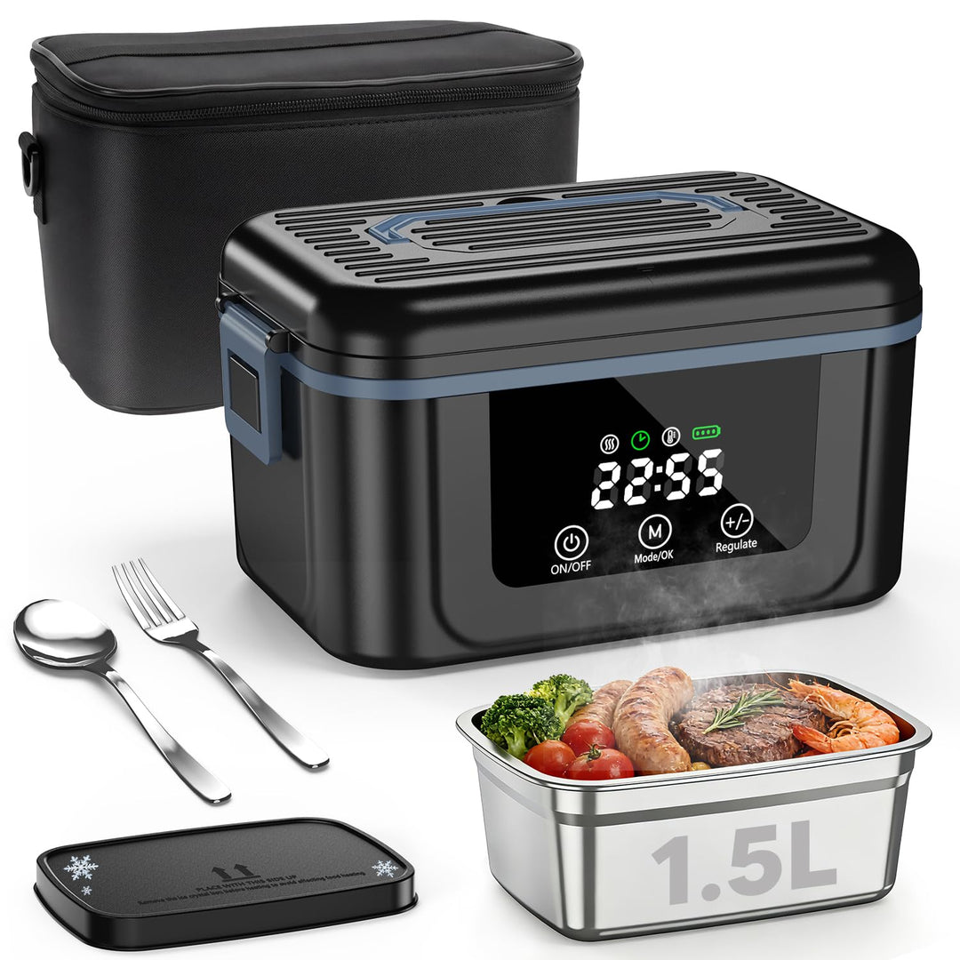 Elektrische Lunchbox mit Akku, 2026 Upgrade Electric Lunch Box mit Display & Eiskristallbox, 1,5L Wi