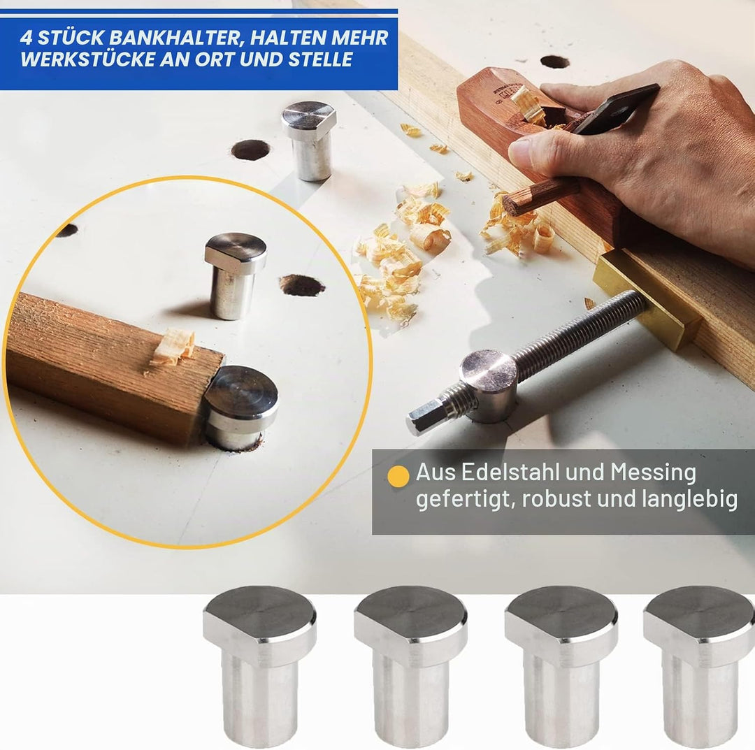 2pcs Tischklemmen (20mm), Schraubenschlüssel-Hundeklemmen-Holzbearbeitungswerkzeug mit 4 Bench Dogs,