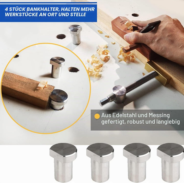2pcs Tischklemmen (20mm), Schraubenschlüssel-Hundeklemmen-Holzbearbeitungswerkzeug mit 4 Bench Dogs,