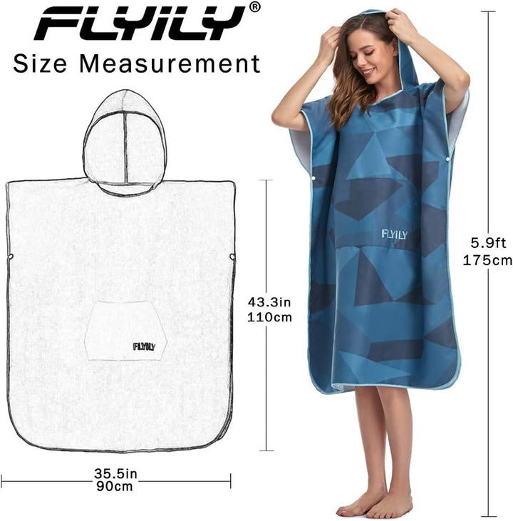 FLYILY Microfaser Surf Poncho Handtuch mit Kapuze Bademantel zum Schwimmen und Strand wechseln Einhe