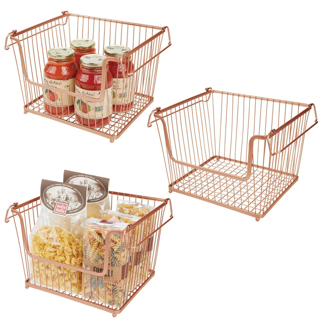 mDesign 3er-Set Metall Ablagebox mit Henkeln – Aufbewahrungskorb mit ansprechendem Drahtdesign – Dra