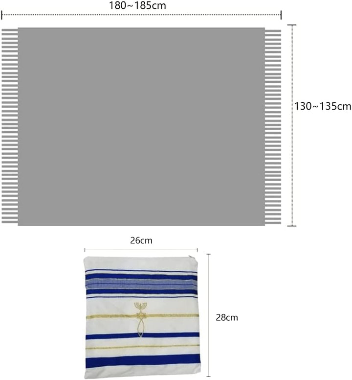 Tallit Gebetsschal, Englisch/Hebräisch mit passender Tasche, Blau, 180x130cm, Englisch/Hebräisch