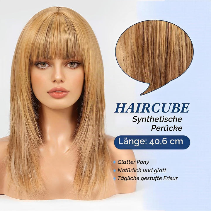 HAIRCUBE Damen Perücke Gerade Perücken für Dame Schulterlang Blond Perücke Synthetische Perücken mit