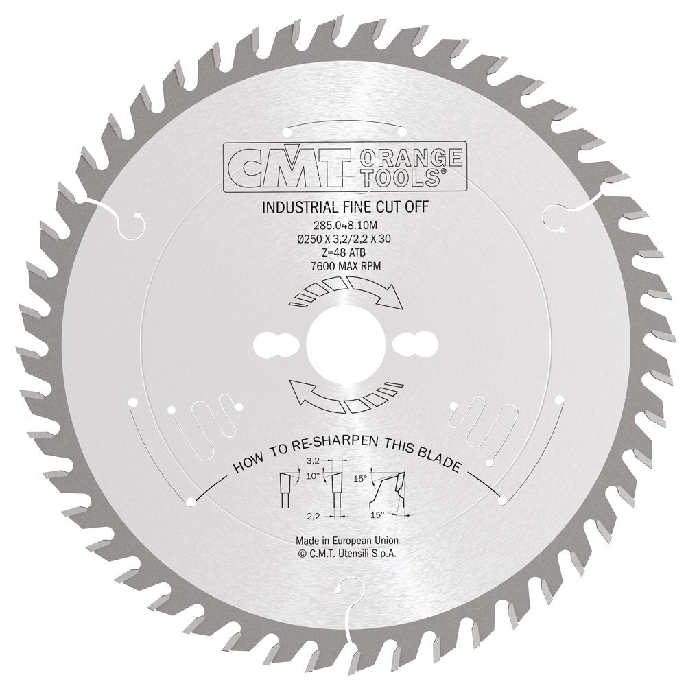 CMT Orange Tools Kreissägeblatt HW 250 x 3,2 / 2,2 x 30 Z=48 10° ATB - 285.048.10M - für Querschnitt