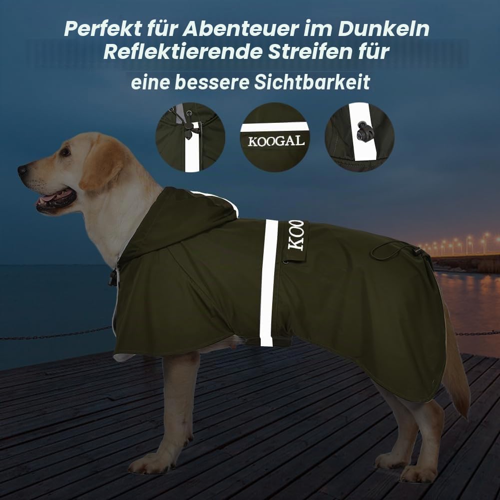 Grosse Hunde Regenjacken Mit Kapuze,Hunde Regenmantel,Mit Reflektierenden Sicherheitsstreifen, Wasse