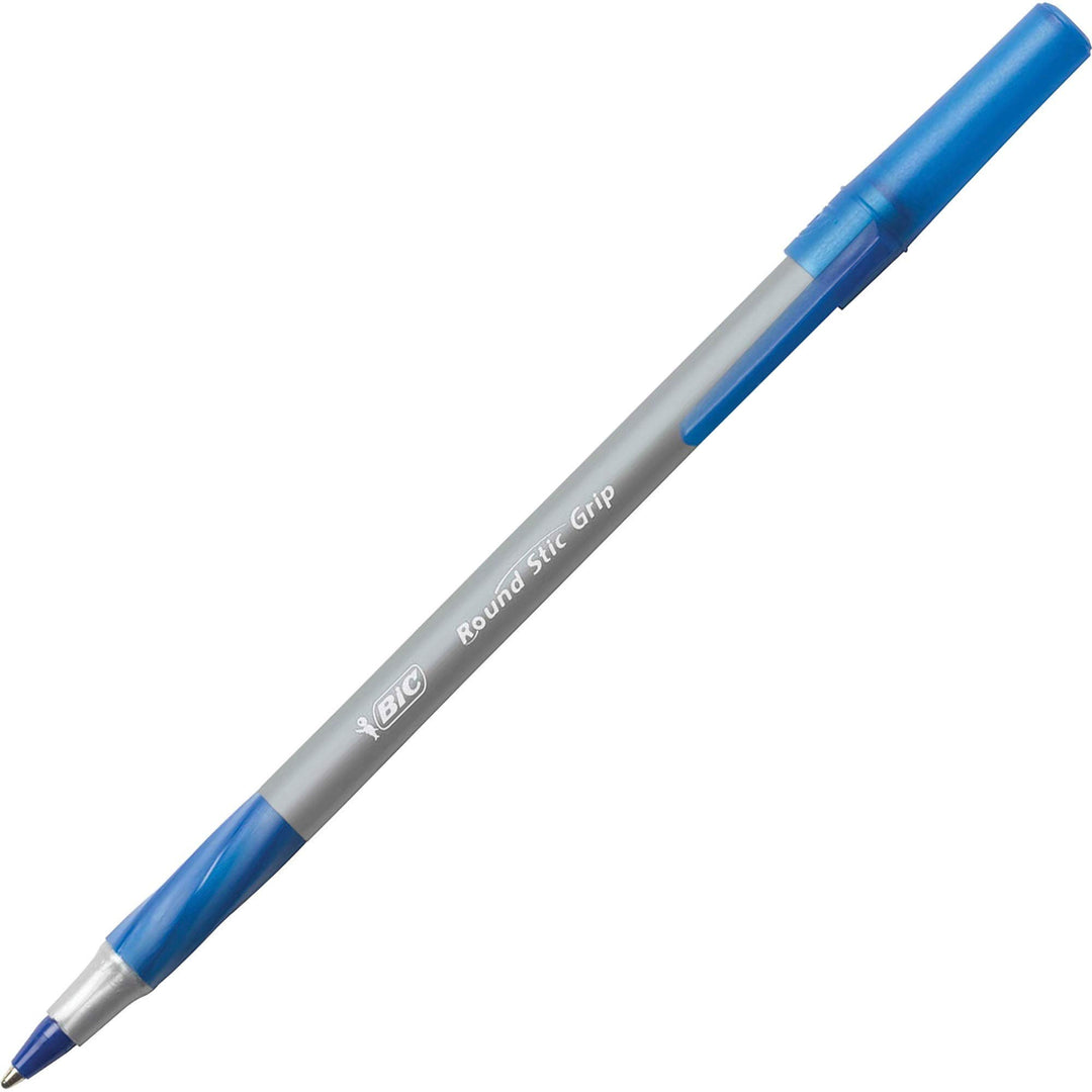 Ultra Round Stic Grip Ballpoint Stick Pen, Blue Ink, Medium, Dozen