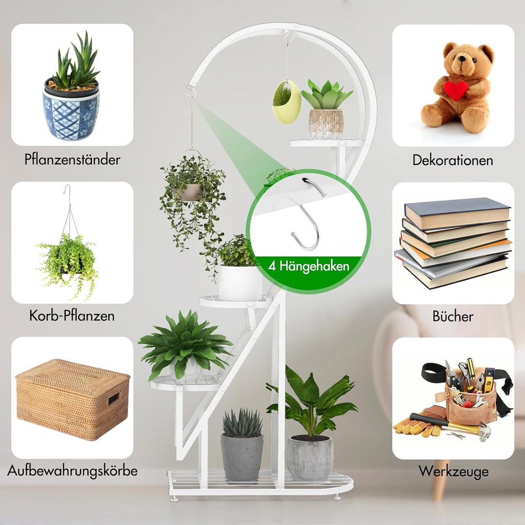 RELAX4LIFE 5-stufiger Pflanzenständer Metall, Blumentreppe Herzförmig, Pflanzenregal mit 4 Haken, Bl