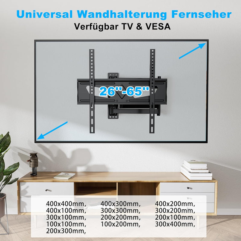 WHYFONE TV Wandhalterung mit 845mm Extra Langem Gelenkarm, Fernsehhalterung Wand Schwenkbar 180° Dre