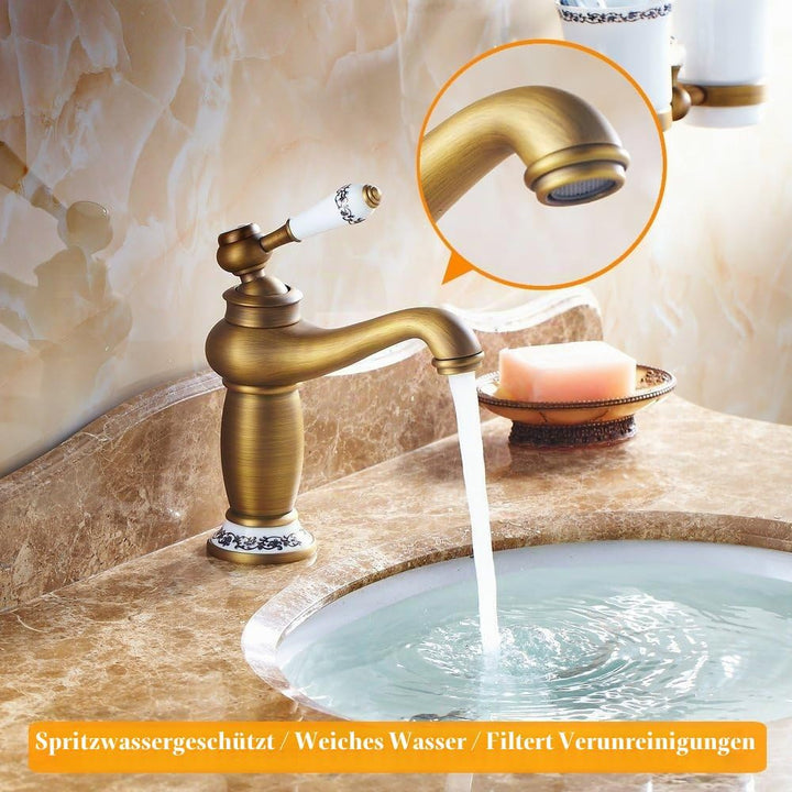 Beelee Antikes Messing Mischbatterie Wasserhahn Bad Armatur Waschtischarmatur Waschbeckenarmatur Ein