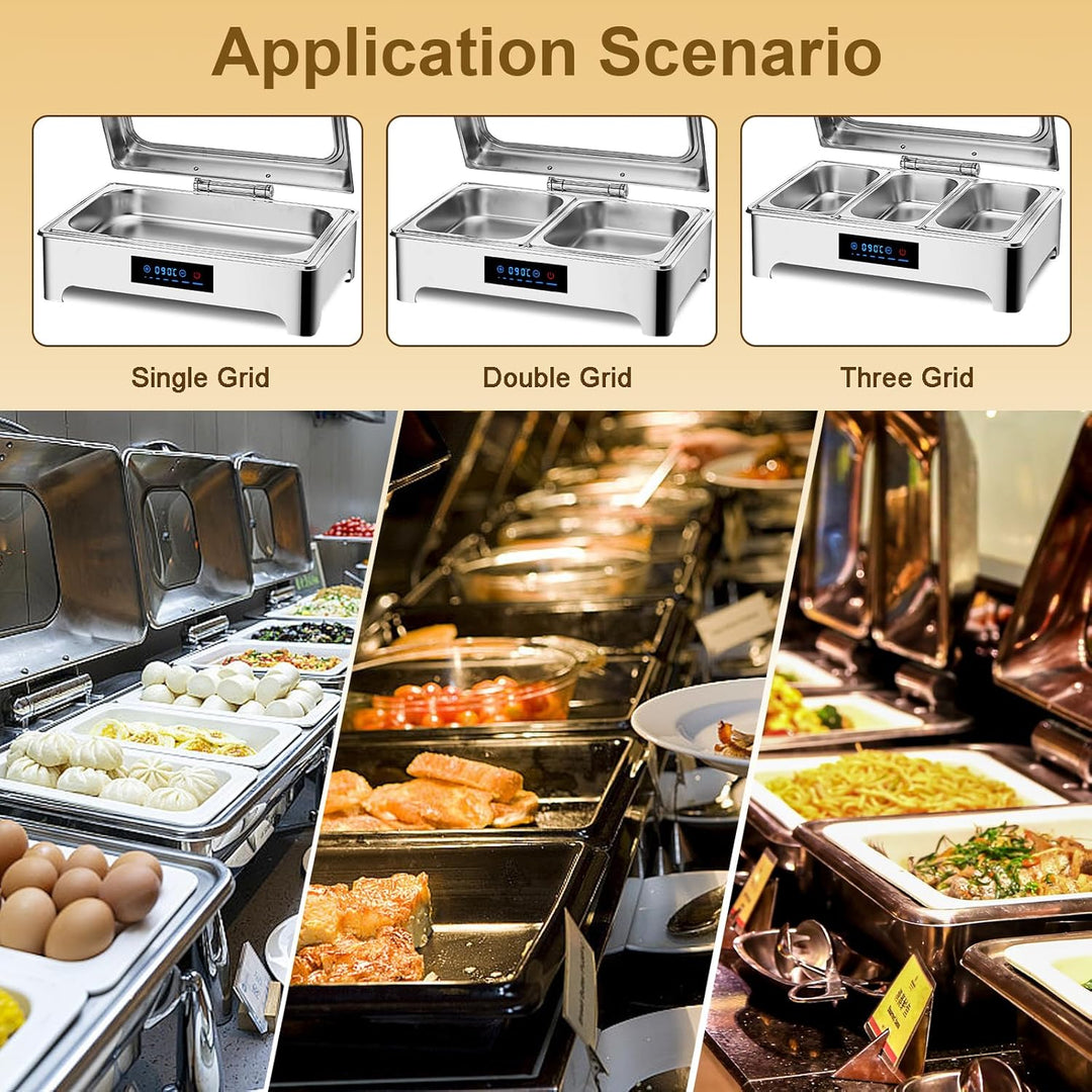 Speisewärmer Buffetwärmer Elektrisch, Commercial Chafing Dish Elektrisch mit LED-Anzeige, Abnehmbare