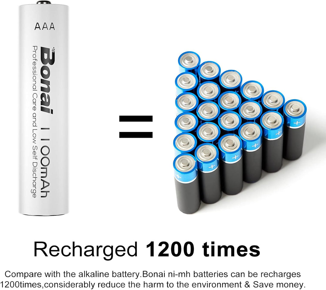 BONAI Akku AAA 1100mAh 16 Stück Wiederaufladbare Batterien hohe Kapazität 1,2V Micro AAA Accu NI-MH