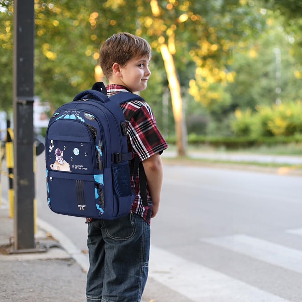 ACESAK Schulrucksack Jungen - Schulranzen mit Lunch Bag - Schultertaschen Set für Kinder Jungen Mädc
