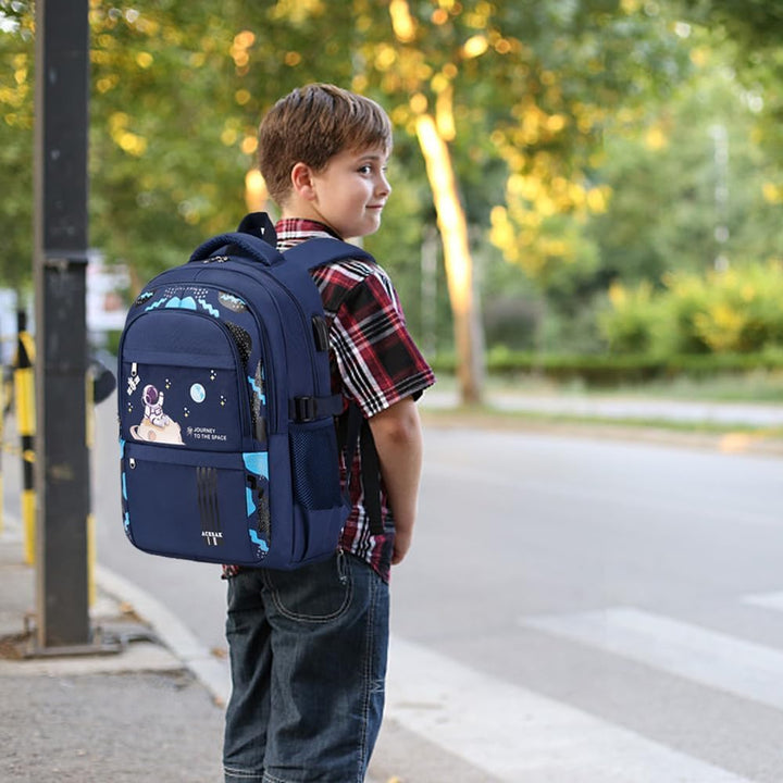 ACESAK Schulrucksack Jungen - Schulranzen mit Lunch Bag - Schultertaschen Set für Kinder Jungen Mädc