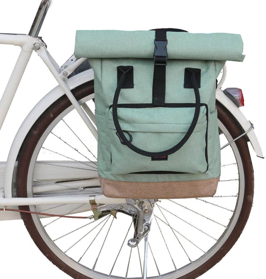 TOURBON Nylon Roll-Top Clip-on Market Shopper Fahrradtasche Rucksack Schulter Tote Bag Grün, Grün