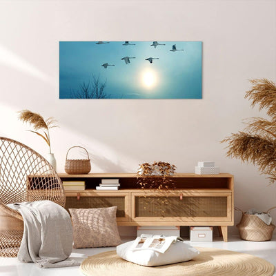 Wandbilder Dekoration Wohnzimmer Storch Vogel Natur Panorama Bilder auf Leinwand 120x50cm Leinwandbi