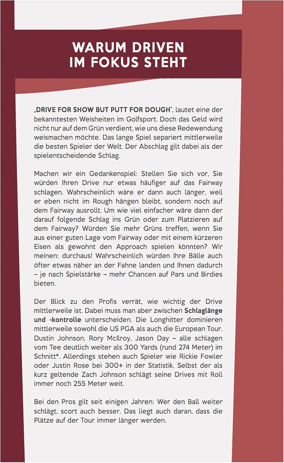 Mein Golf Training: Besser Driven - 18 Übungen für den Abschlag | Booklet für das Golf-Bag | Situati