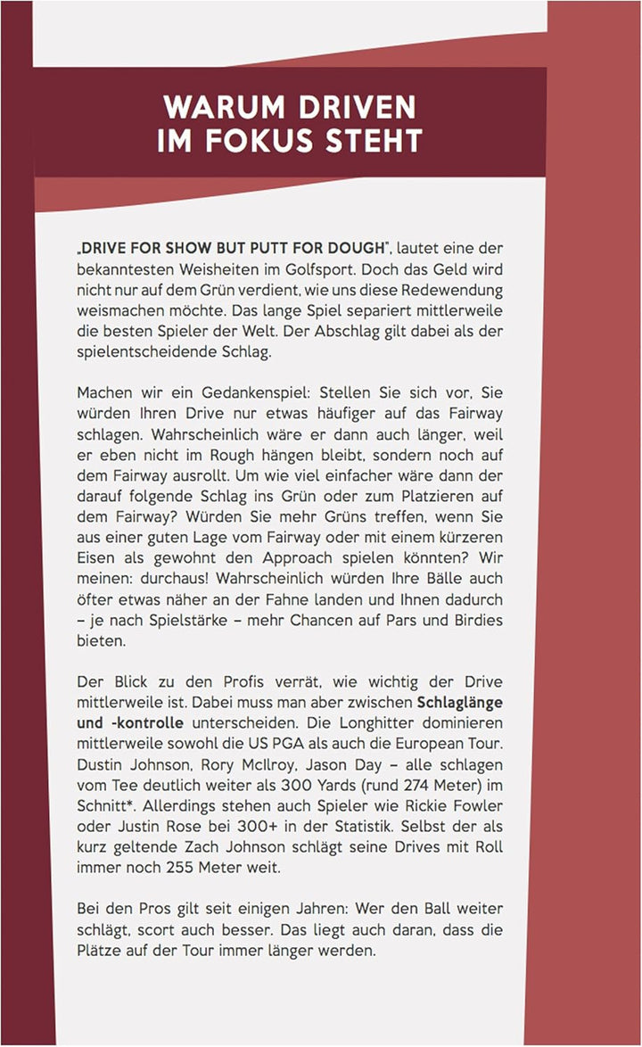 Mein Golf Training: Besser Driven - 18 Übungen für den Abschlag | Booklet für das Golf-Bag | Situati