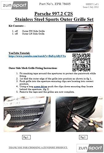 Zunsport Kompatibel mit Porsche Carrera 997.2 C2 + C2S – vorderer Grillsatz - Schwarz (2009-2012)
