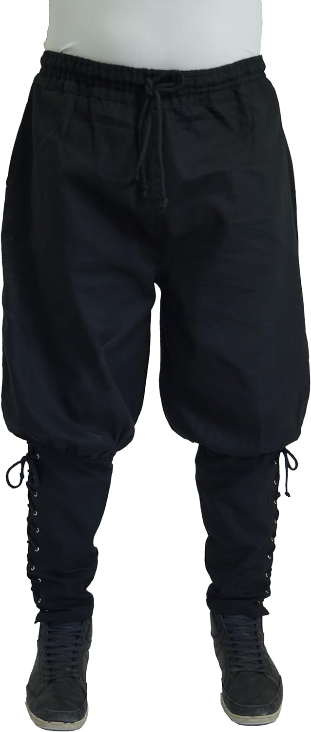 MAYLYNN Mittelalter Hose mit Taschen und Schnürung Wikinger Kelte, schwarz, Grösse:XXL XXL Schwarz,
