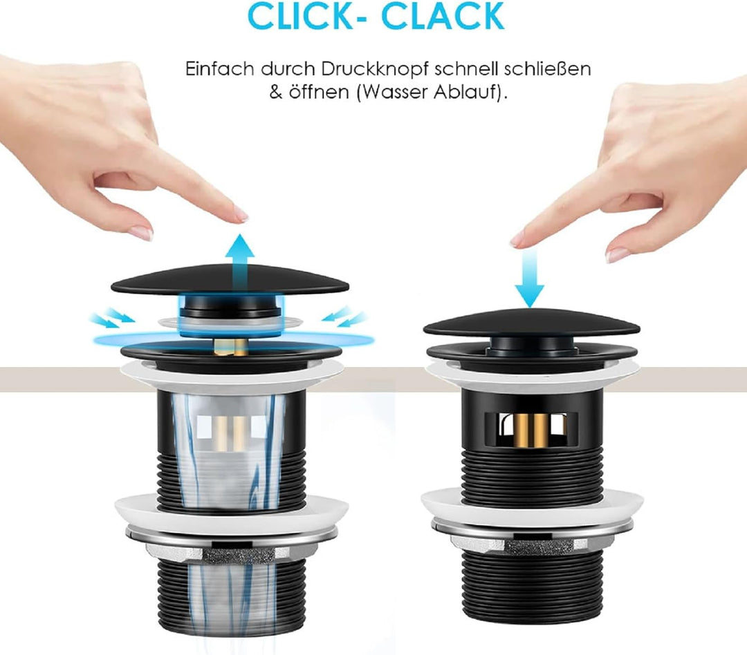 Wasserrhythm Universal Siphon mit Ablaufgarnitur für Waschbecken und Waschschalen mit Überlauf, Pop