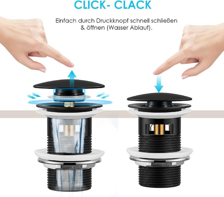 Wasserrhythm Universal Siphon mit Ablaufgarnitur für Waschbecken und Waschschalen mit Überlauf, Pop
