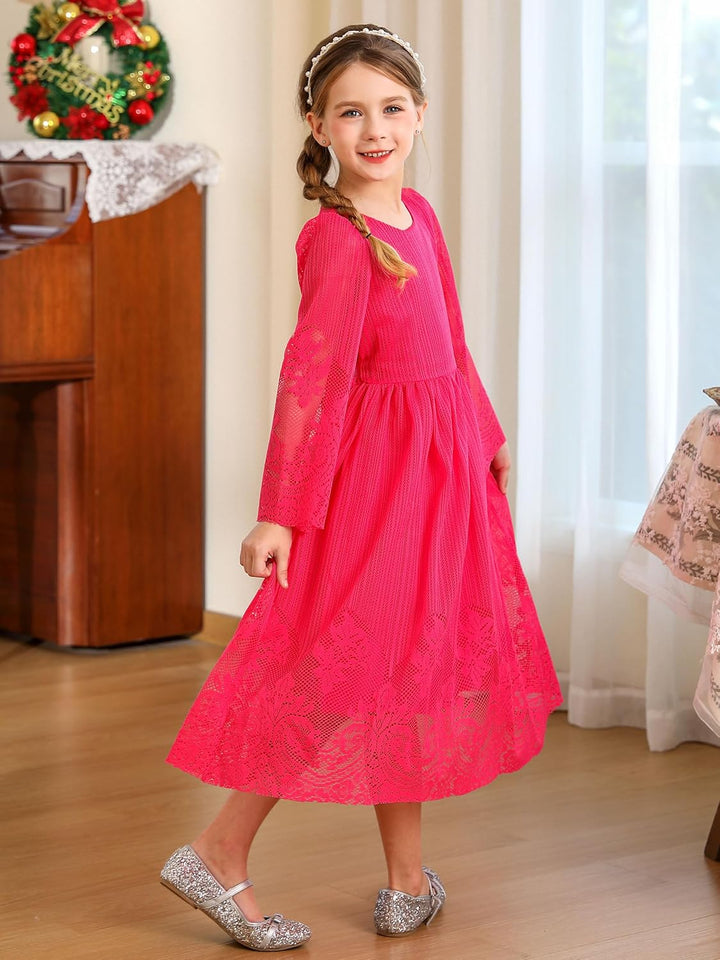 BONNY BILLY Mädchen Kleider Vintage Spitze Tüll Festlich Hochzeit Lang Abendkleid Ballkleid Partykle