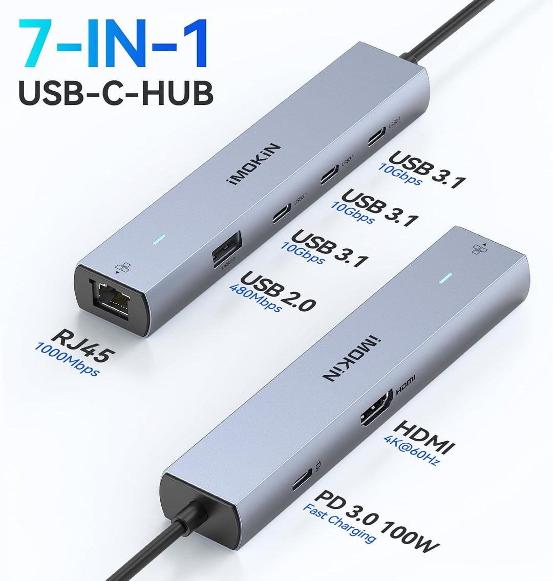MOKIN USB C HUB, 7 in 1 USB C Adapter mit 4K@60HZ HDMI, Ethernet, 3*USB-C 3.1 Ports und 1*USB-A Date