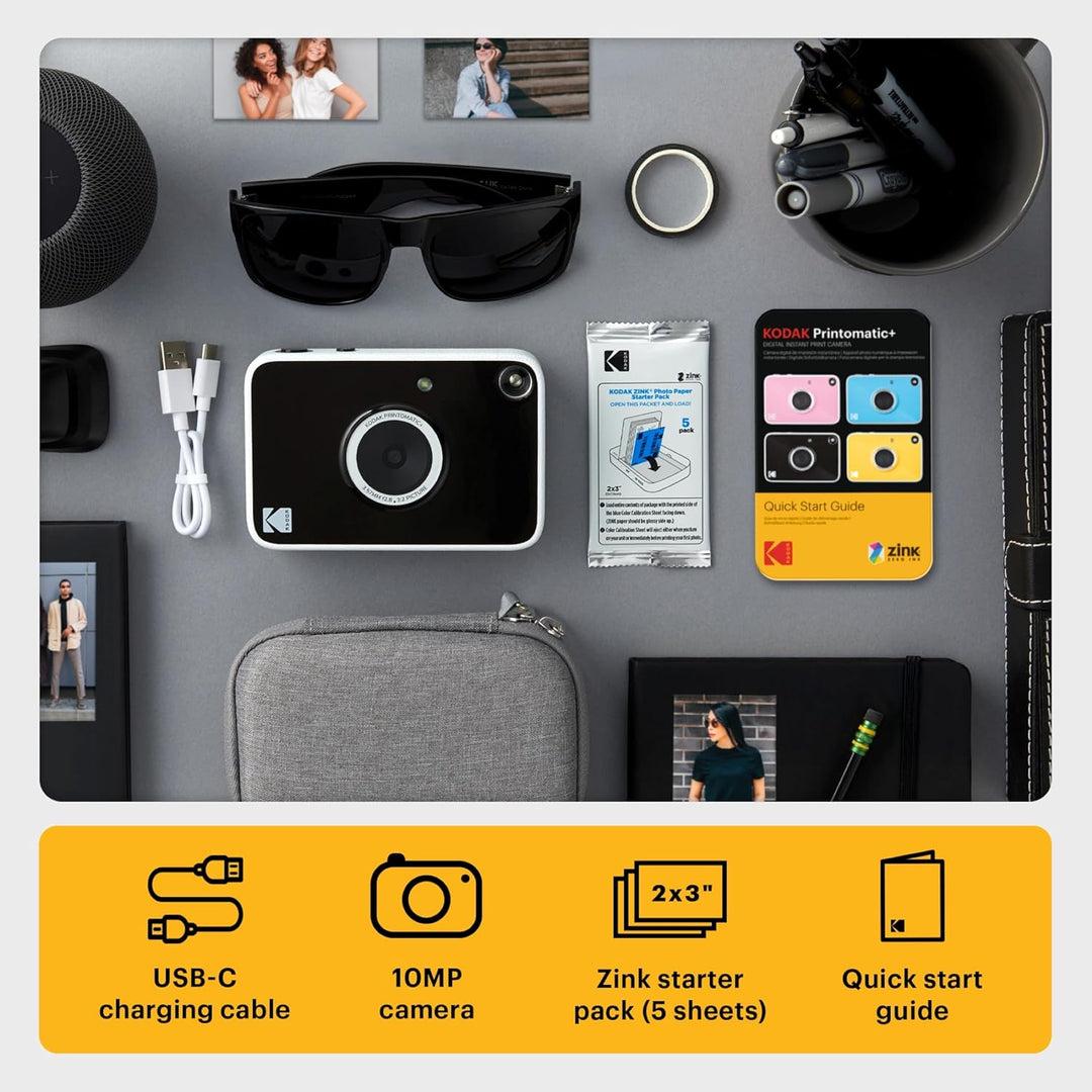 Kodak Printomatic+ Sofortbild Digitalkamera 10MP mit RGB LED, druckt Vollfarb-Fotos auf Zink 2x3” Pa
