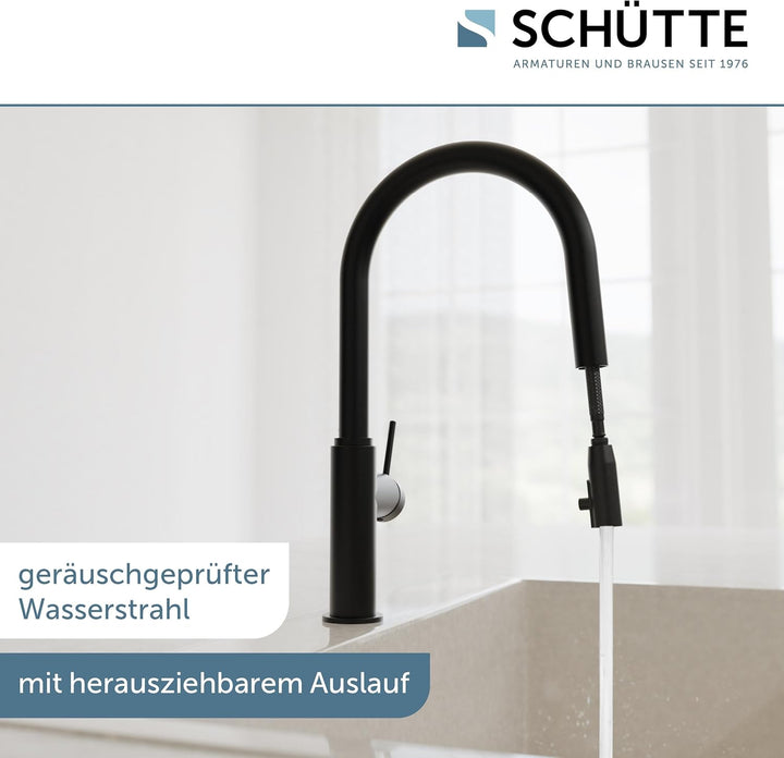 SCHÜTTE 79566 Blackpool Küchenarmatur mit ausziehbarer Geschirrbrause, 360 Grad Wasserhahn für die K