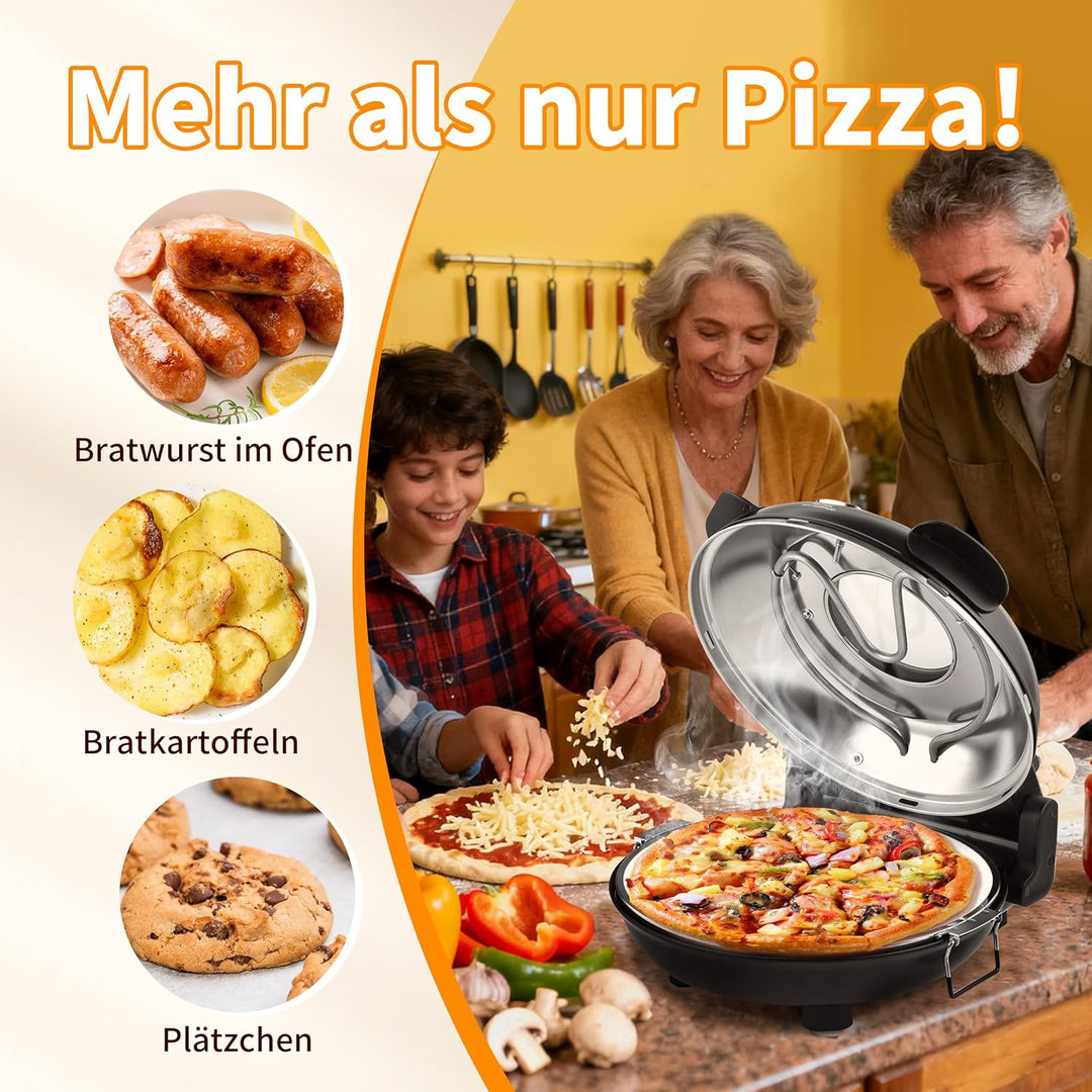 YIBAKE Pizzaofen elektrisch, 1200W Pizzabäcker in 4-Min-Pizza, 31cm Feuerfeste Pizzastein, Max 420℃