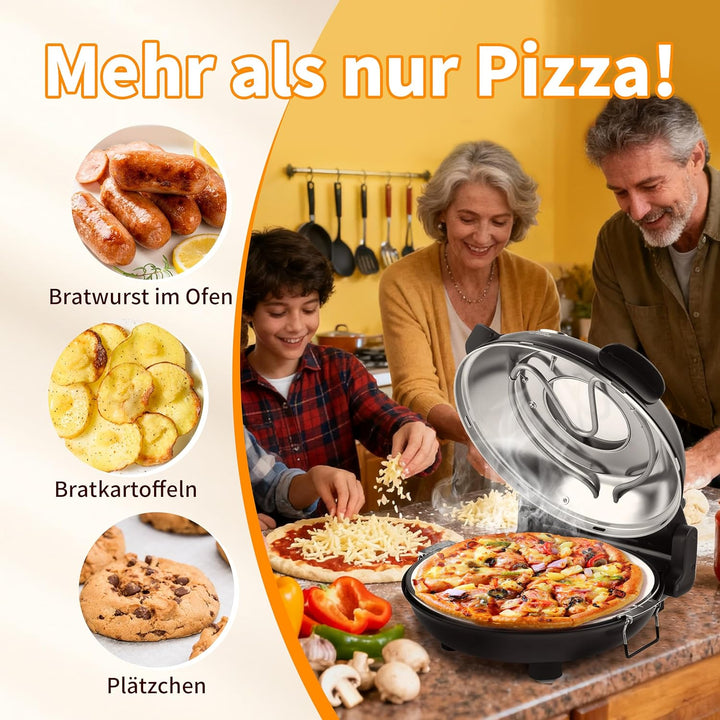 YIBAKE Pizzaofen elektrisch, 1200W Pizzabäcker in 4-Min-Pizza, 31cm Feuerfeste Pizzastein, Max 420℃
