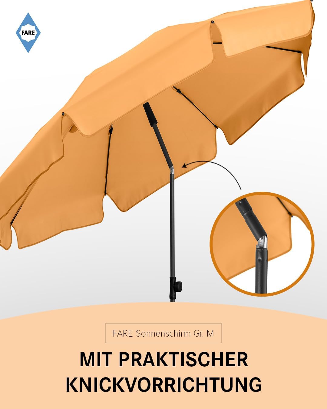FARE Sonnenschirm Gr. M mit Volant - 180 cm Durchmesser - UV-Schutz 50+ für Balkon Garten Terrasse S
