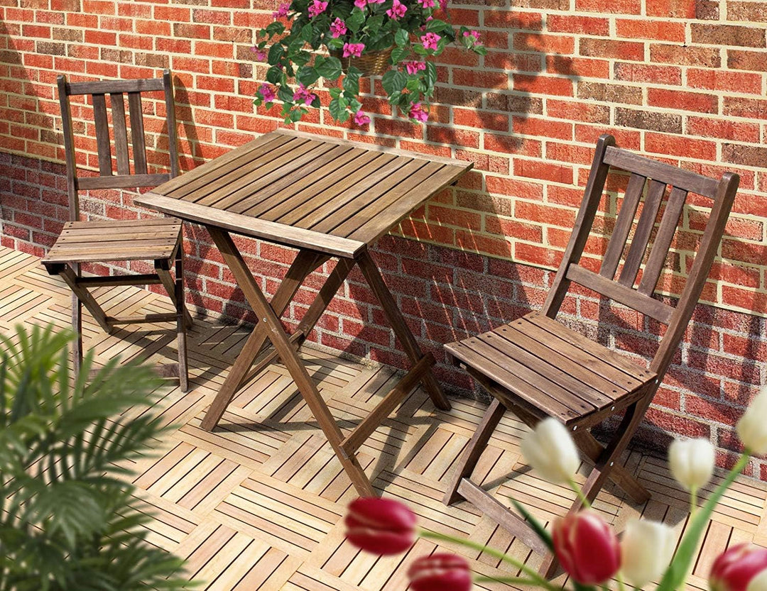 SEDEX Tampa Balkonset Terassen Set Bistroset Balkonmöbel 2X Klappsessel + 1x Tisch 60x60cm Massiv