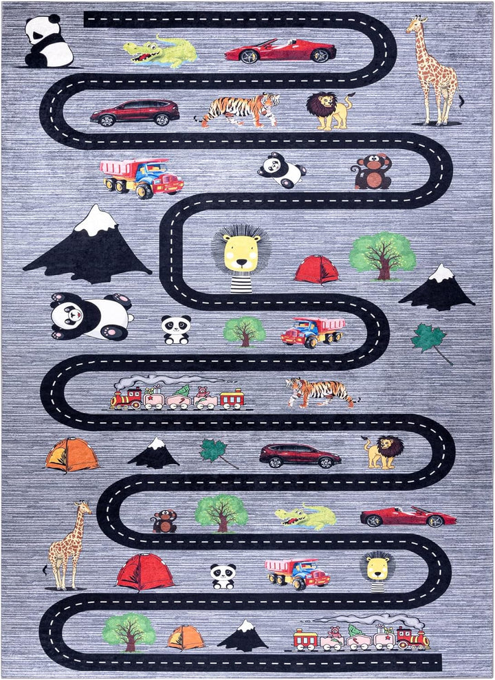 Kinderteppich Bambino Waschteppich Strassen, Autos, für Kinder Anti-Rutsch - anthrazit 80x150 cm 80