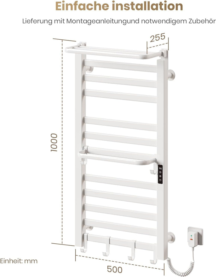 EMKE Elektrischer Badheizkörper 100x50 cm, 280W Handtuchwärmer mit WLAN-App-Steuerung, Kohlefaser Ha