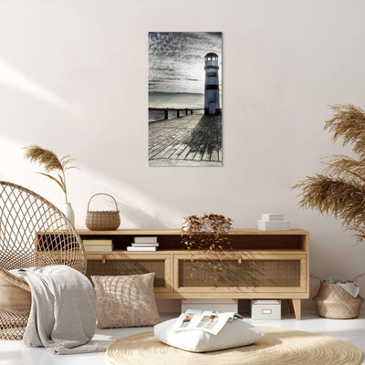 Bilder auf Leinwand 55x100cm Leinwandbild mit Rahmen See Leuchtturm Holzbrücke Wasser Gross Wanddeko