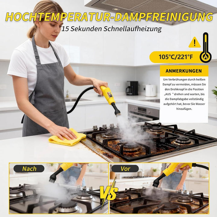 Dampfreiniger, Dampfreiniger Handgerät, 1.2L Wassertank, 15 Sekunden Aufheizzeit, 2500W Hochdruck St