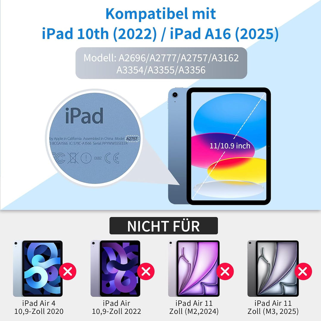 Tastatur Hülle für iPad A16 11 Generation 11 Zoll 2025/10 Generation 10,9 Zoll 2022, Schutzhülle mit