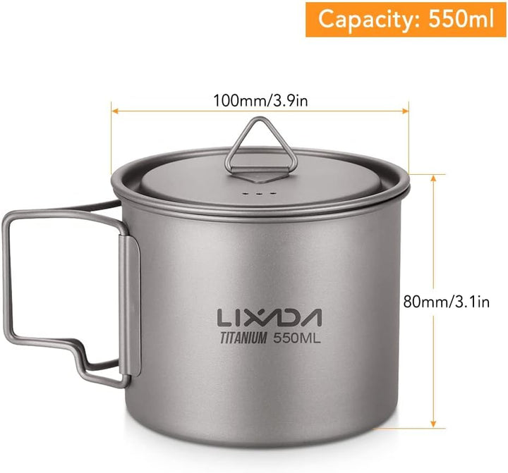 Lixada Titanium Topf Camping Tragbar Titan Wasser Tragbar Becher Tasse Klappgriff(300 ml,350 ml,420m